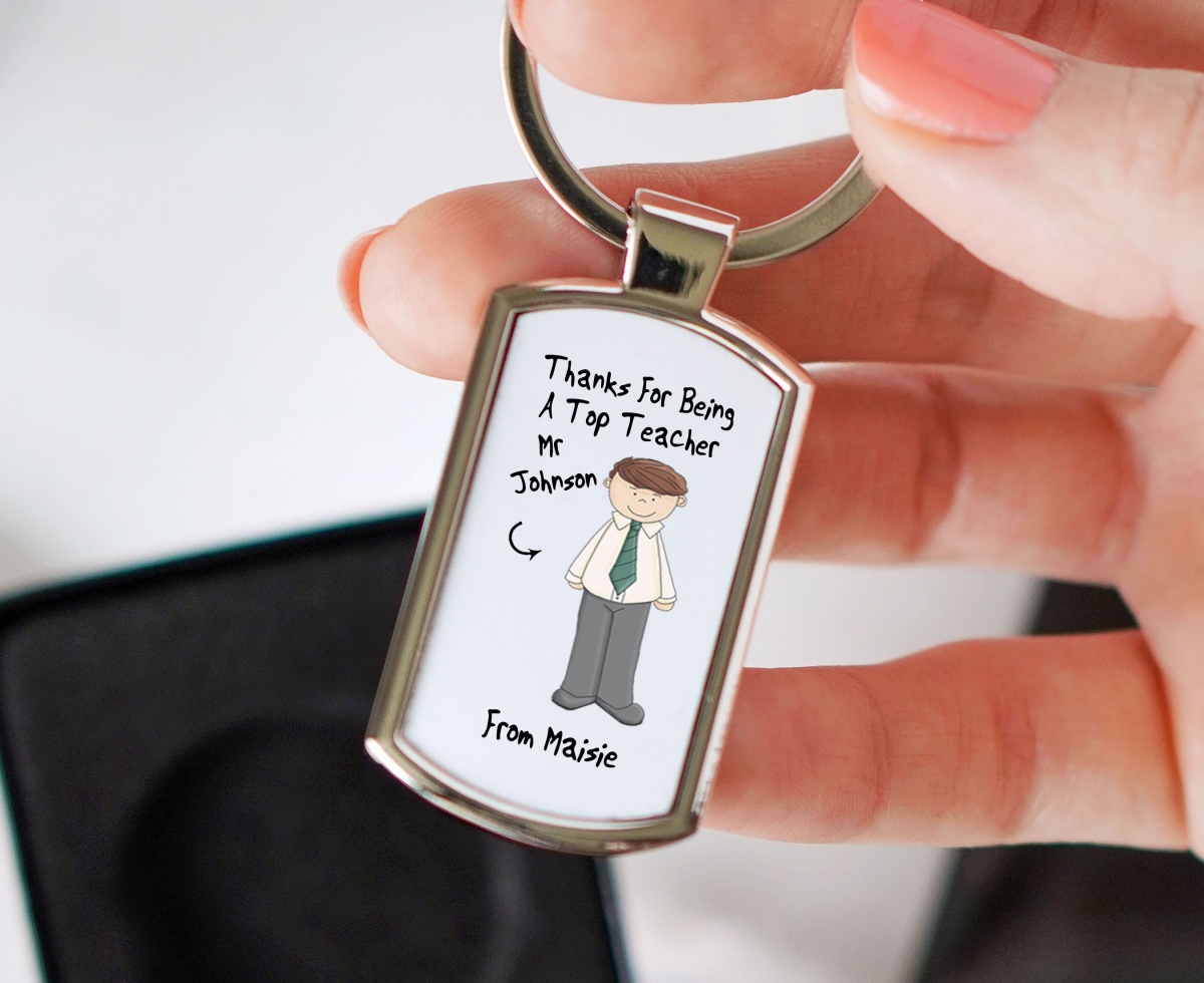 Personalised Teacher (Man) Thank You Gift Keyring